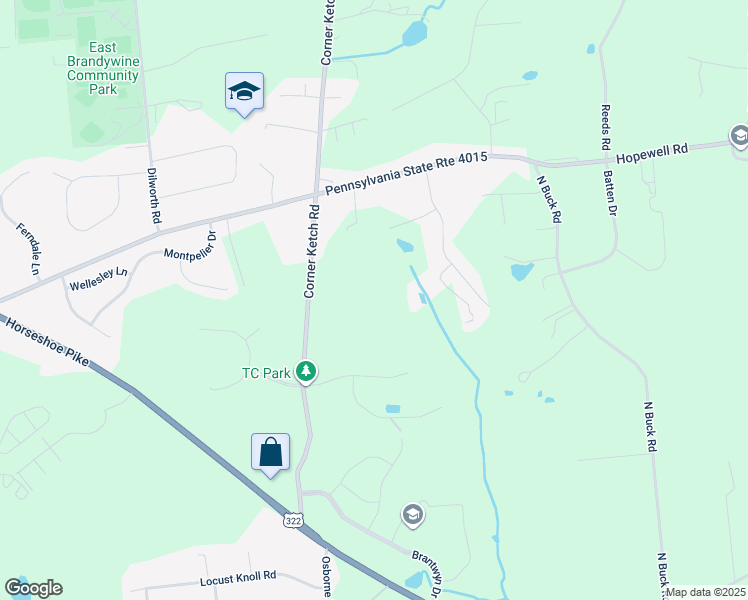 map of restaurants, bars, coffee shops, grocery stores, and more near 301 Corner Ketch Road in Downingtown
