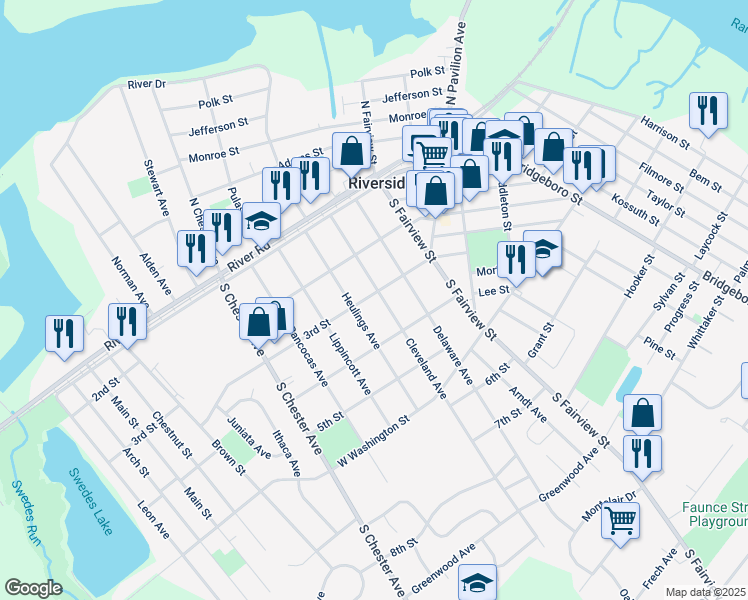 map of restaurants, bars, coffee shops, grocery stores, and more near 302 Cleveland Avenue in Riverside