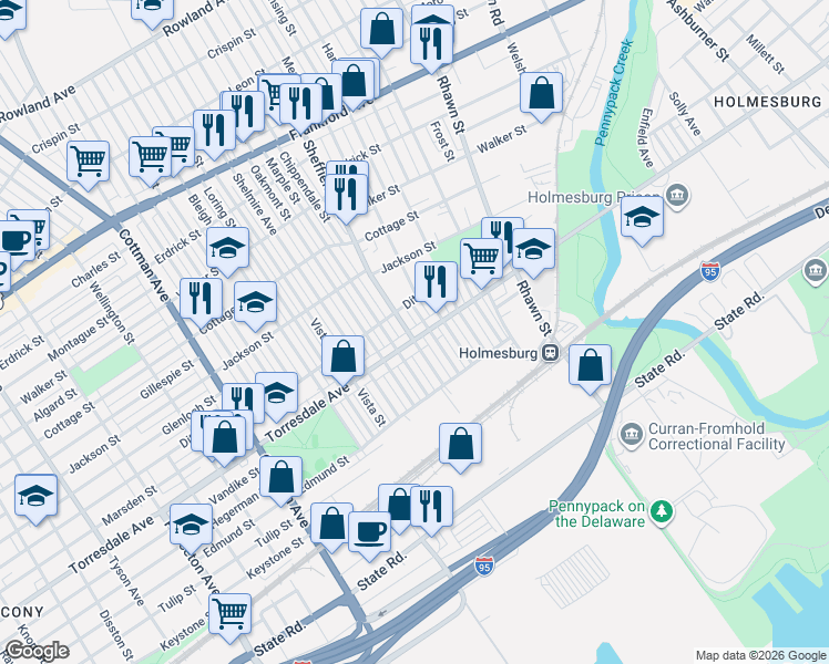 map of restaurants, bars, coffee shops, grocery stores, and more near in Philadelphia