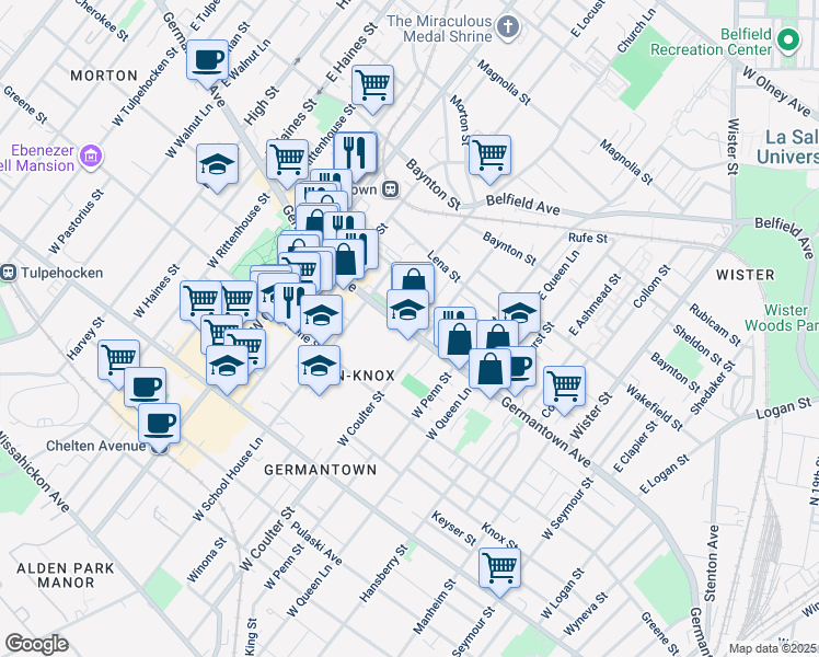 map of restaurants, bars, coffee shops, grocery stores, and more near in Philadelphia