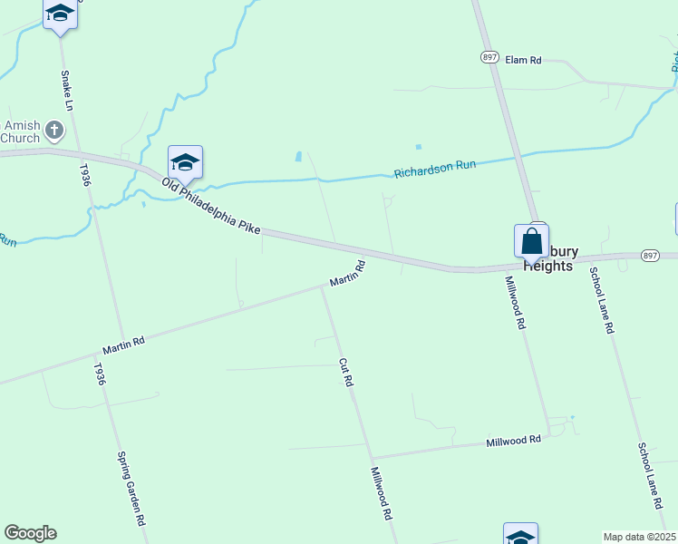 map of restaurants, bars, coffee shops, grocery stores, and more near 5335 Martin Road in Kinzers