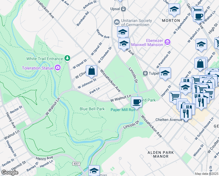map of restaurants, bars, coffee shops, grocery stores, and more near 622 West Kingsley Street in Philadelphia