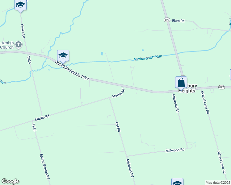 map of restaurants, bars, coffee shops, grocery stores, and more near 5335 Martin Road in Kinzers