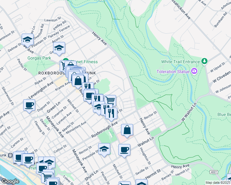 map of restaurants, bars, coffee shops, grocery stores, and more near 608 Martin Street in Philadelphia