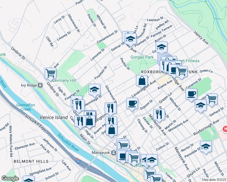 map of restaurants, bars, coffee shops, grocery stores, and more near 311 Hermitage Street in Philadelphia