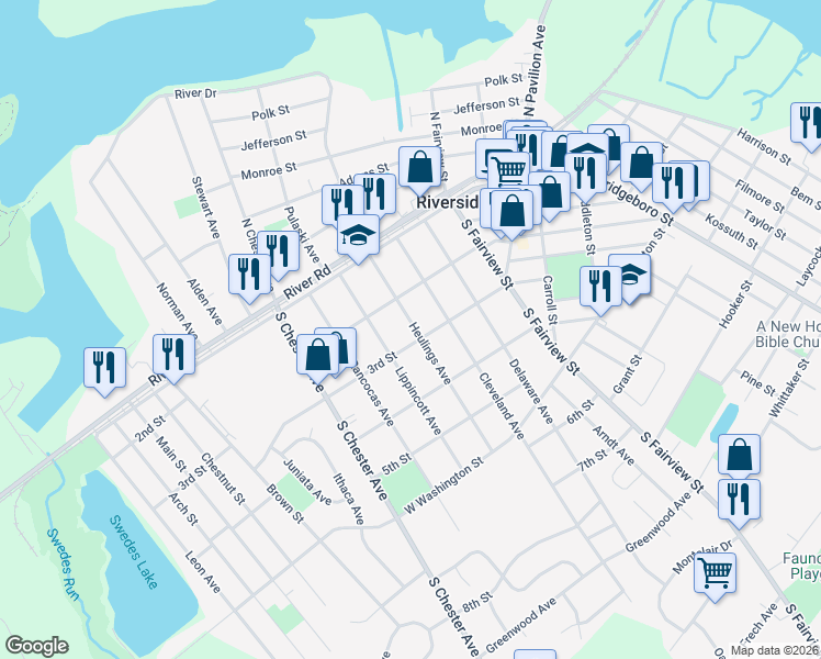 map of restaurants, bars, coffee shops, grocery stores, and more near 226 Heulings Avenue in Riverside