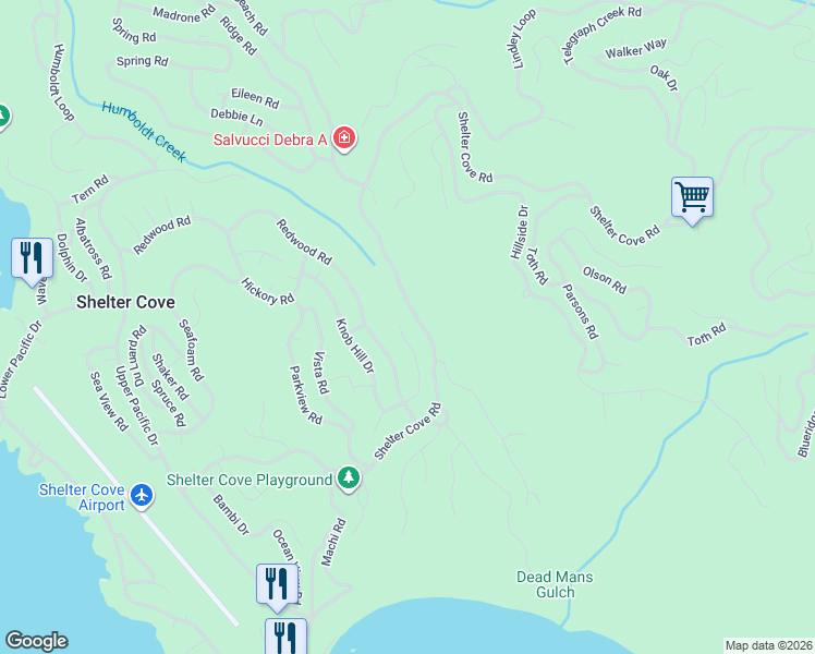 map of restaurants, bars, coffee shops, grocery stores, and more near 560 Nob Hill Court in Whitethorn