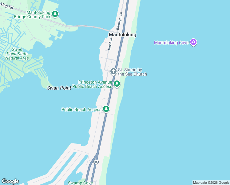 map of restaurants, bars, coffee shops, grocery stores, and more near 1401 North Ocean Avenue in Mantoloking