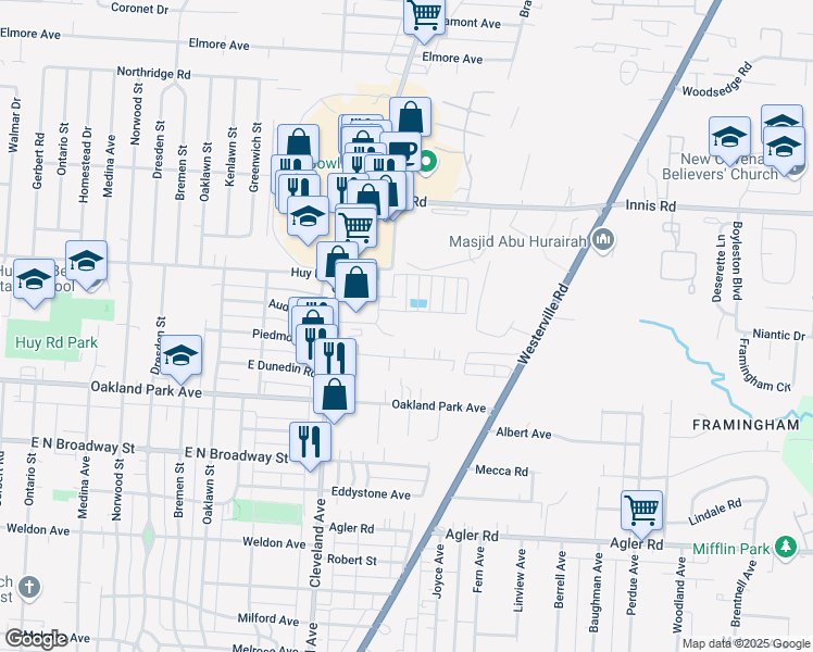 map of restaurants, bars, coffee shops, grocery stores, and more near 3232 Cleveland Avenue in Columbus
