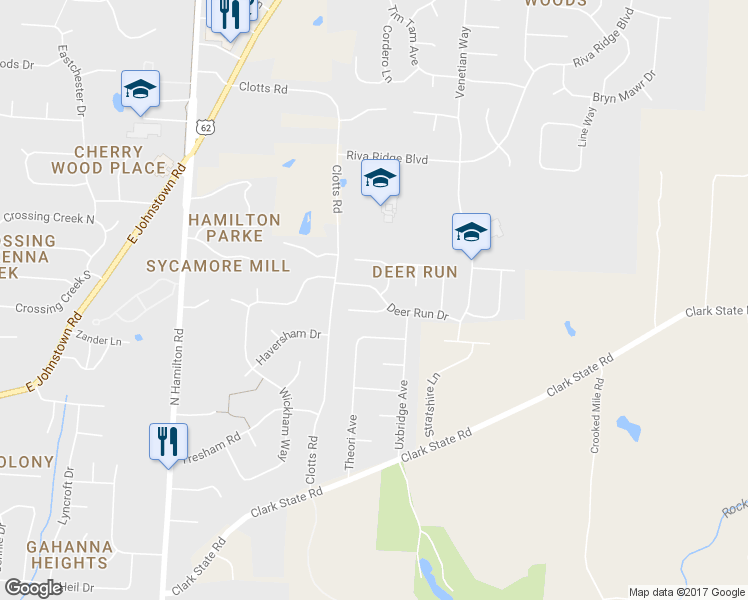 map of restaurants, bars, coffee shops, grocery stores, and more near 645 Deer Run Drive in Columbus