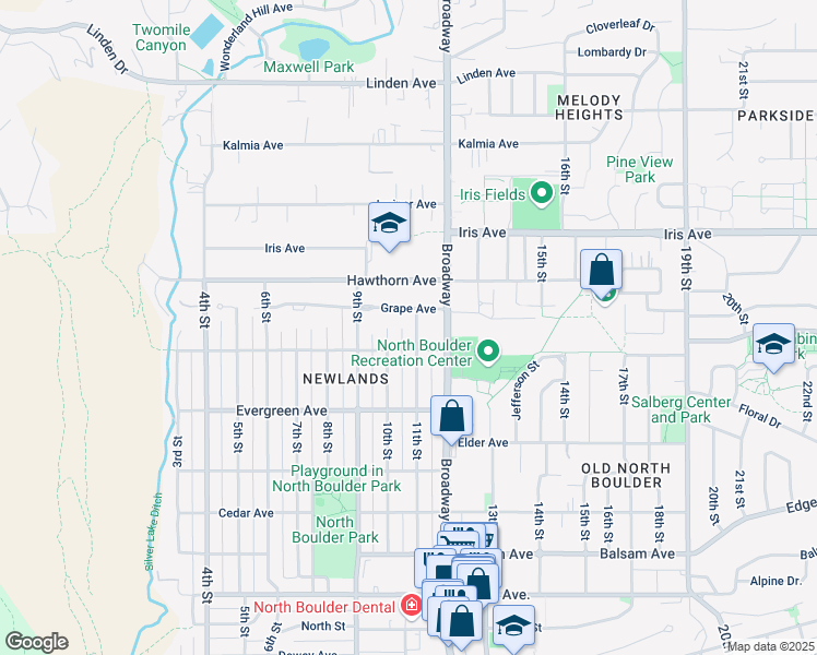 map of restaurants, bars, coffee shops, grocery stores, and more near 3237 11th Street in Boulder