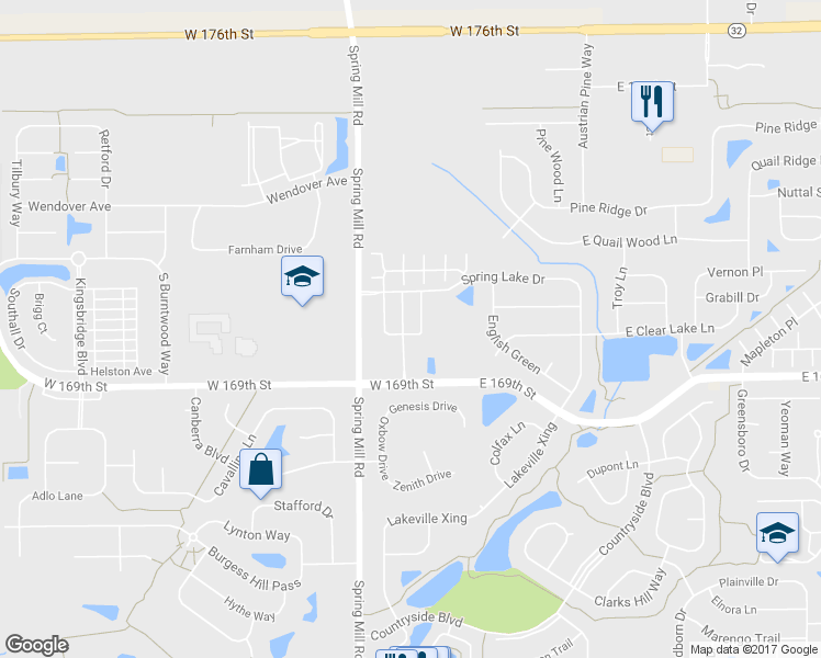 map of restaurants, bars, coffee shops, grocery stores, and more near 17004 Silver Vista Lane in Westfield
