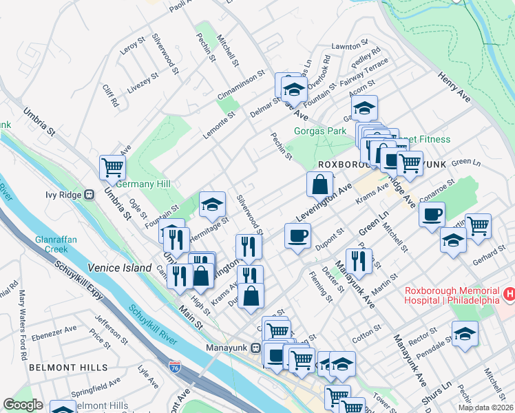 map of restaurants, bars, coffee shops, grocery stores, and more near 319 Hermitage Street in Philadelphia