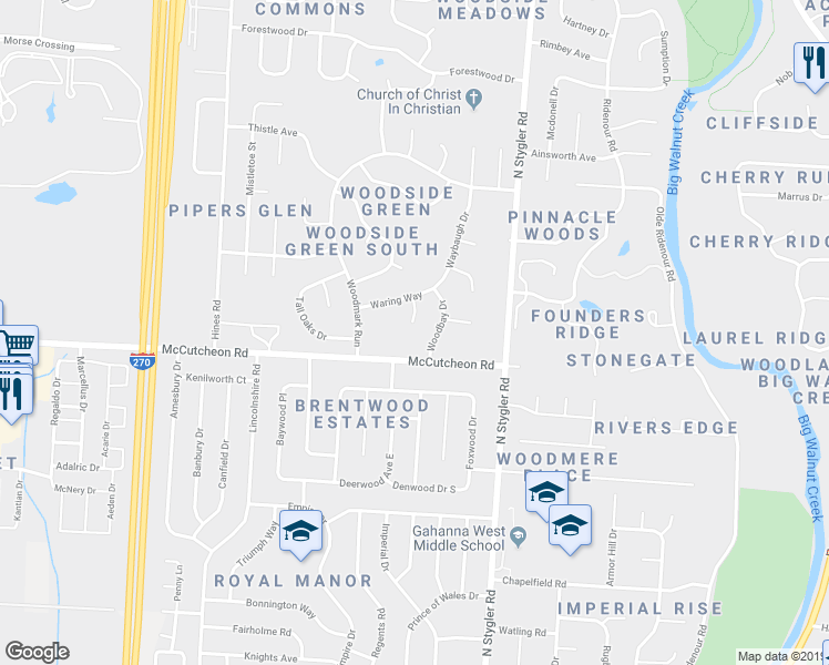 map of restaurants, bars, coffee shops, grocery stores, and more near 578 Witham Court in Columbus