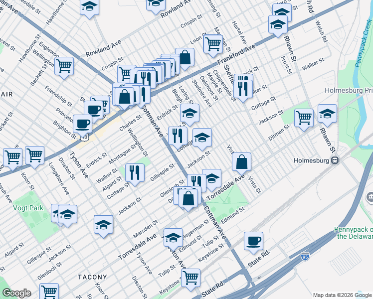 map of restaurants, bars, coffee shops, grocery stores, and more near 4418 Aldine Street in Philadelphia