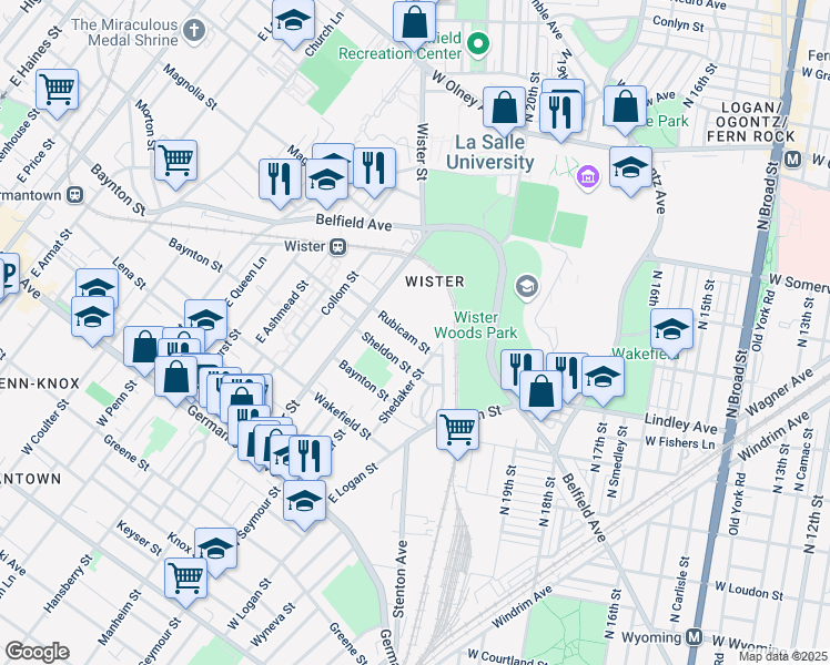 map of restaurants, bars, coffee shops, grocery stores, and more near 4943 Rubicam Street in Philadelphia