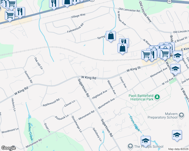 map of restaurants, bars, coffee shops, grocery stores, and more near 1003 Charleston Greene in Malvern