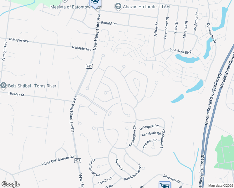 map of restaurants, bars, coffee shops, grocery stores, and more near 2222 Beltane Road in Toms River