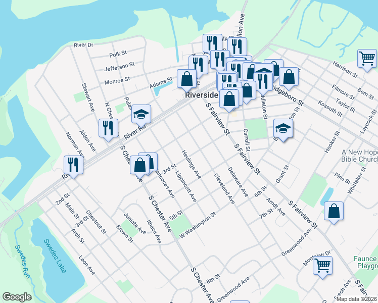 map of restaurants, bars, coffee shops, grocery stores, and more near 226 Heulings Avenue in Riverside