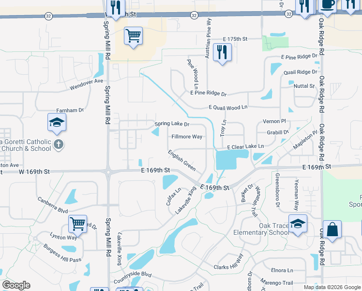 map of restaurants, bars, coffee shops, grocery stores, and more near 64 West Clear Lake Lane in Westfield