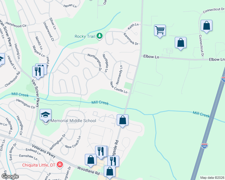 map of restaurants, bars, coffee shops, grocery stores, and more near 101 New Castle Lane in Willingboro