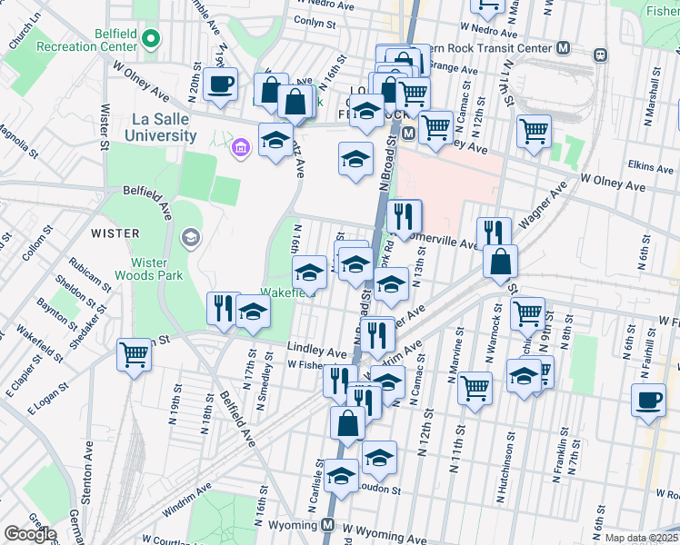 map of restaurants, bars, coffee shops, grocery stores, and more near 5243 N 15th St in Philadelphia