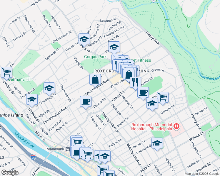 map of restaurants, bars, coffee shops, grocery stores, and more near 425 Krams Avenue in Philadelphia