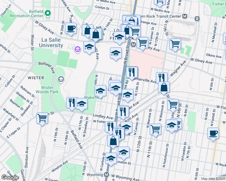 map of restaurants, bars, coffee shops, grocery stores, and more near 5244 North Carlisle Street in Philadelphia