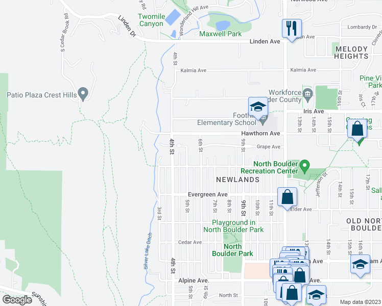 map of restaurants, bars, coffee shops, grocery stores, and more near 3242 5th Street in Boulder