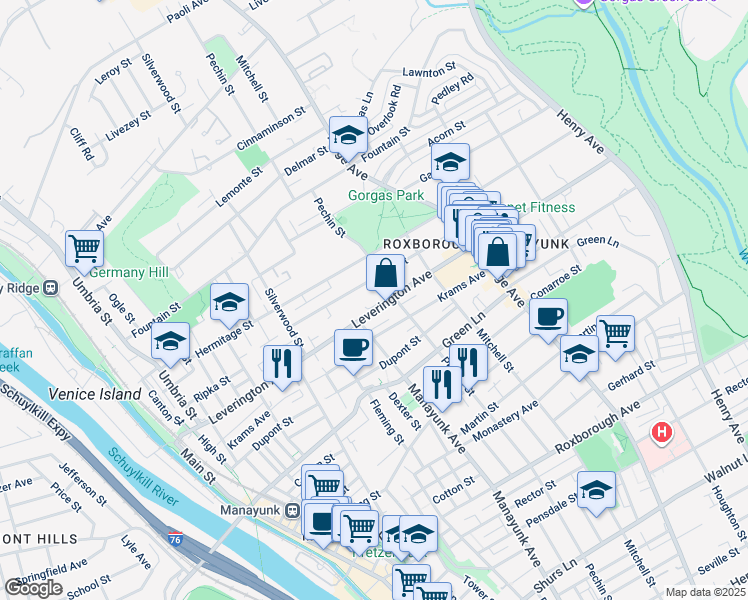 map of restaurants, bars, coffee shops, grocery stores, and more near 368 Jacob Street in Philadelphia