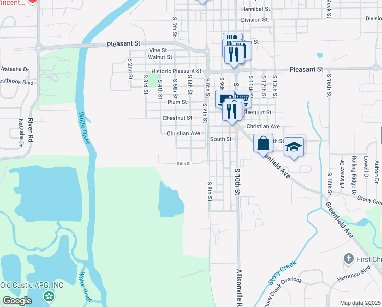 map of restaurants, bars, coffee shops, grocery stores, and more near 1265 South 6th Street in Noblesville