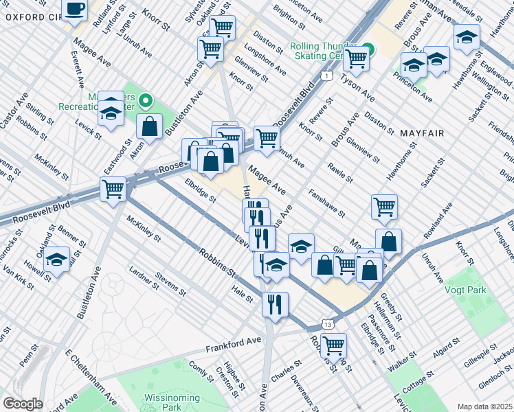 map of restaurants, bars, coffee shops, grocery stores, and more near 2803 Hellerman Street in Philadelphia