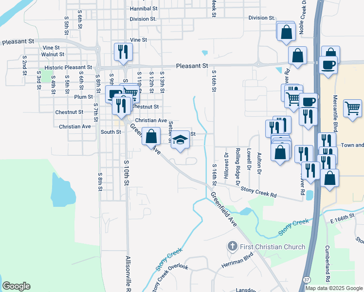 map of restaurants, bars, coffee shops, grocery stores, and more near 1408 Holland Street in Noblesville