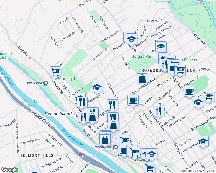 map of restaurants, bars, coffee shops, grocery stores, and more near in Philadelphia