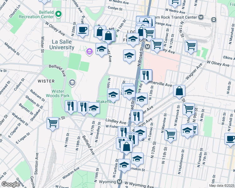 map of restaurants, bars, coffee shops, grocery stores, and more near 5257 North Sydenham Street in Philadelphia