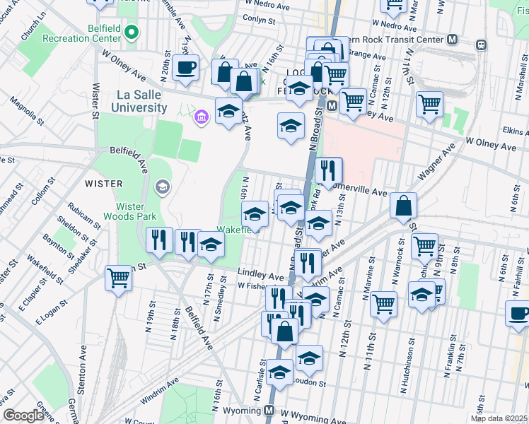map of restaurants, bars, coffee shops, grocery stores, and more near 5257 North Sydenham Street in Philadelphia