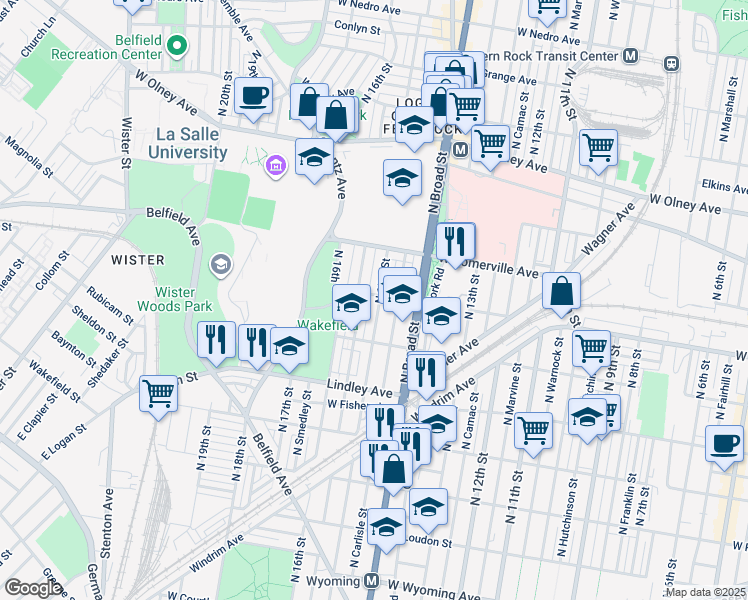map of restaurants, bars, coffee shops, grocery stores, and more near 5244 North 15th Street in Philadelphia