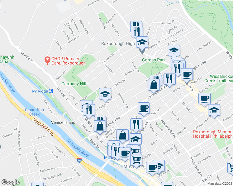 map of restaurants, bars, coffee shops, grocery stores, and more near in Philadelphia