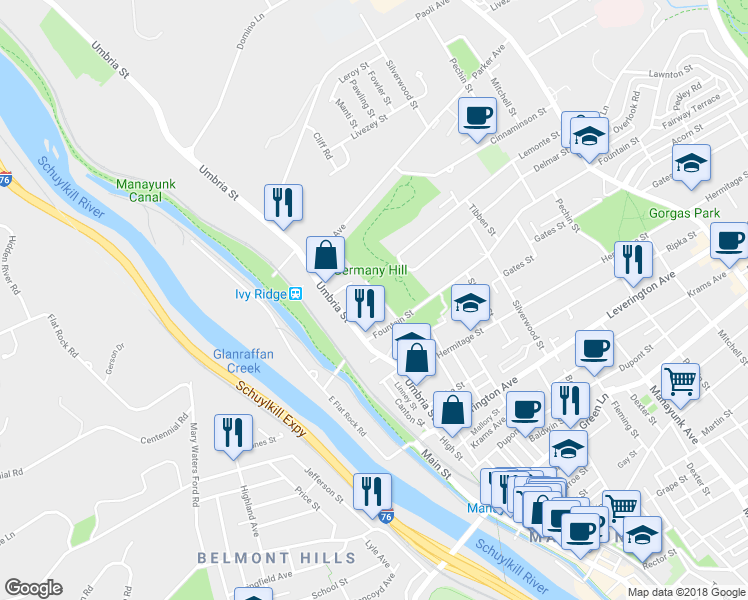 map of restaurants, bars, coffee shops, grocery stores, and more near 4833 Ogle Street in Philadelphia