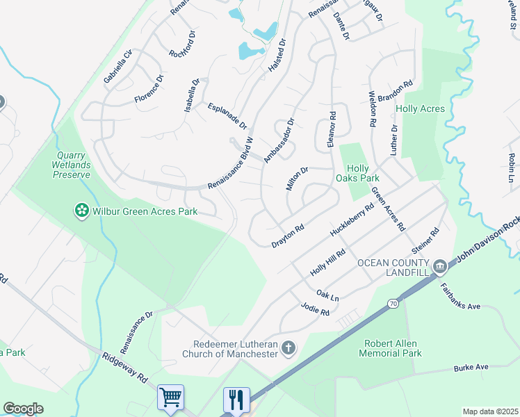 map of restaurants, bars, coffee shops, grocery stores, and more near 5 Drayton Road in Manchester Township