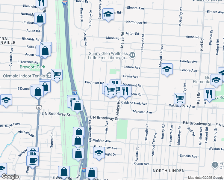 map of restaurants, bars, coffee shops, grocery stores, and more near 3371 Maize Road in Columbus