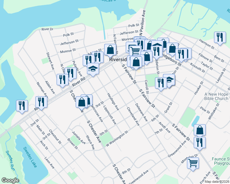 map of restaurants, bars, coffee shops, grocery stores, and more near 302 Cleveland Avenue in Riverside