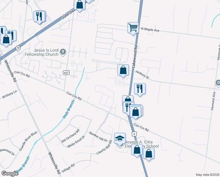 map of restaurants, bars, coffee shops, grocery stores, and more near 608 Rio Grande Drive in Toms River
