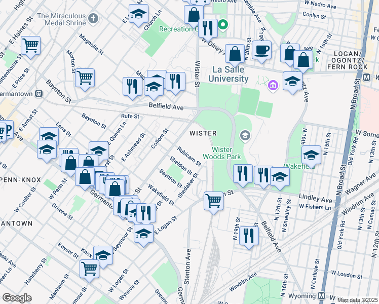 map of restaurants, bars, coffee shops, grocery stores, and more near 4953 Rubicam Street in Philadelphia