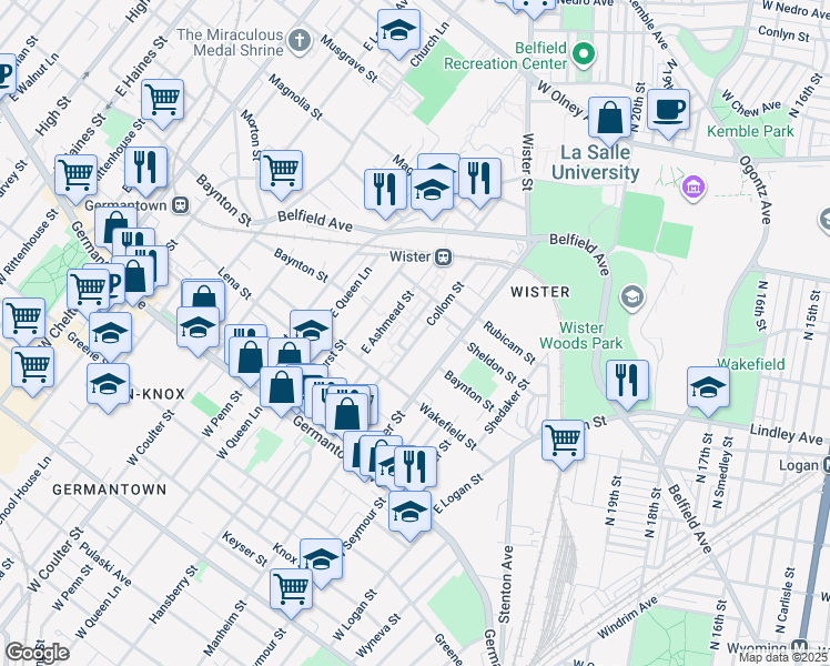 map of restaurants, bars, coffee shops, grocery stores, and more near 5146 Baynton Street in Philadelphia