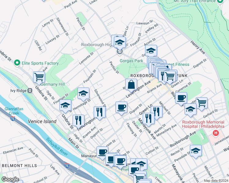 map of restaurants, bars, coffee shops, grocery stores, and more near 333 Ripka Street in Philadelphia