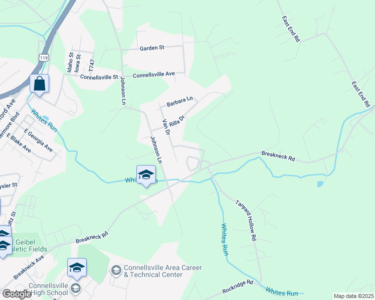 map of restaurants, bars, coffee shops, grocery stores, and more near 206 Moss Drive in Connellsville