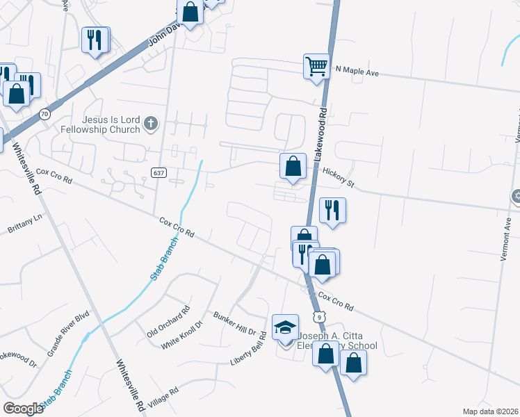 map of restaurants, bars, coffee shops, grocery stores, and more near 608 Rio Grande Drive in Toms River