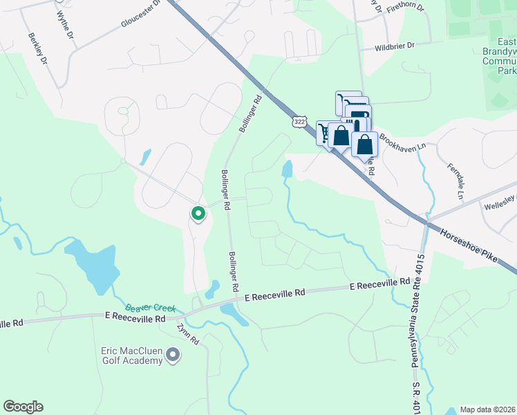 map of restaurants, bars, coffee shops, grocery stores, and more near 211-275 Bollinger Road in Downingtown
