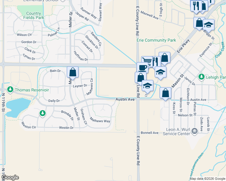 map of restaurants, bars, coffee shops, grocery stores, and more near 687 Harness Street in Erie